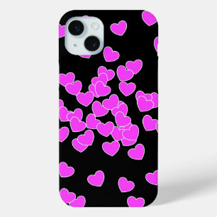 Pink Hearts on Black iPhone Cover