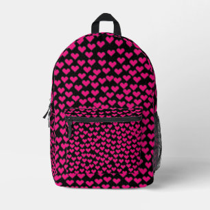 Pink hearts on Black Printed Backpack
