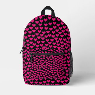 Pink hearts on Black Printed Backpack