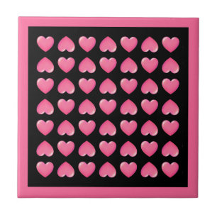 Pink Hearts on Black Tile