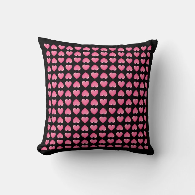 Pink Hearts on Black to Personalise Cushion (Front)