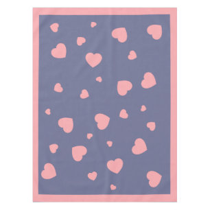Pink Hearts on Blue Tablecloth