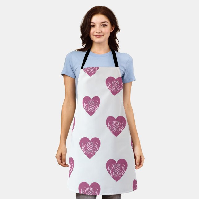 Pink Hearts on Cute Valentine’s or Every Day Apron (Worn)