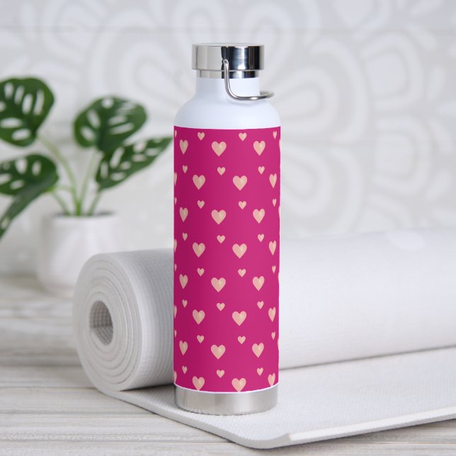 Pink Hearts on Magenta Pink Water Bottle (Yoga)