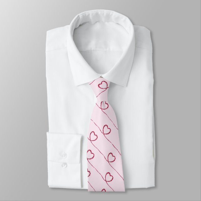 Pink Hearts On Pale Pink Tie (Tied)