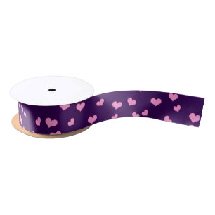 Pink Hearts on Purple Valentine's Day Satin Ribbon