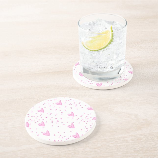 Pink Hearts on White Coaster (Side)