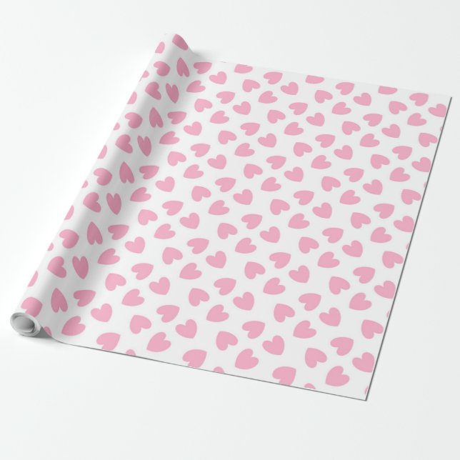 Pink hearts on white wrapping paper (Unrolled)