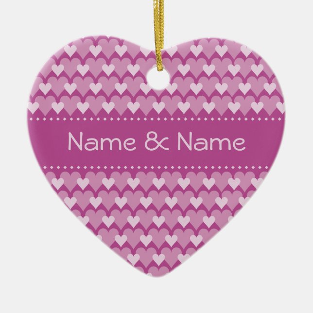Pink Hearts ornament, customise Ceramic Tree Decoration (Front)