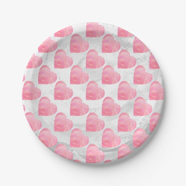 Pink Hearts Paper Plate (Front)