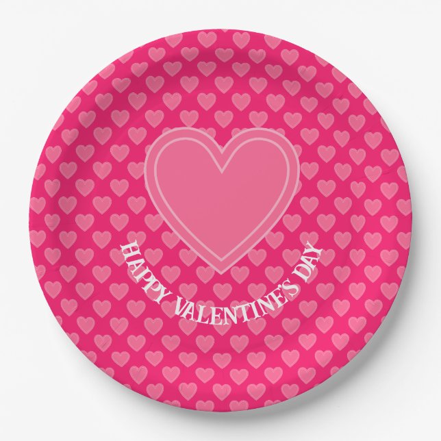 Pink Hearts Paper Plate (Front)