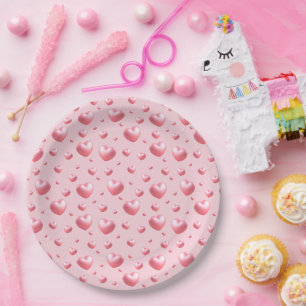 Pink Hearts Paper Plate