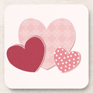 Pink Hearts Paper Sticker Coaster