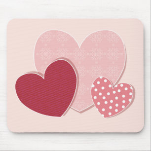 Pink Hearts Paper Sticker Mouse Mat