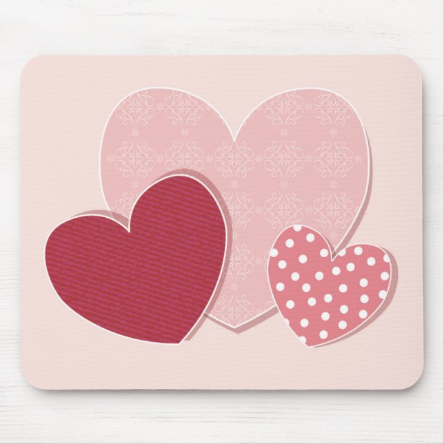 Pink Hearts Paper Sticker Mouse Mat (Front)