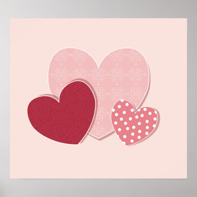 Pink Hearts Paper Sticker Poster (Front)