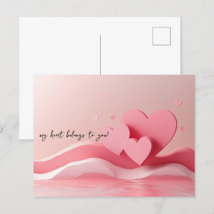 Pink Hearts Papercut Valentine's Day Postcard