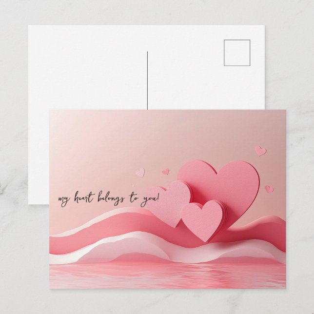Pink Hearts Papercut Valentine's Day Postcard (Front/Back)