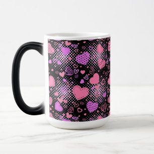 Pink Hearts Pattern 01 Black BG Magic Mug