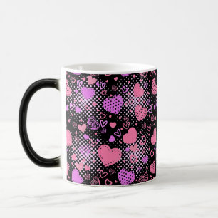 Pink Hearts Pattern 01 Black BG Magic Mug