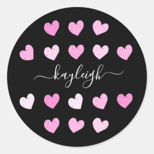 Pink Hearts Pattern Classic Round Sticker