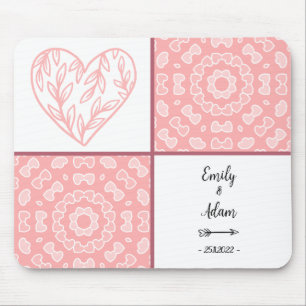 Pink Hearts Pattern Couple Names Mouse Mat