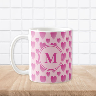 Pink Hearts Pattern Custom Monogram  Coffee Mug