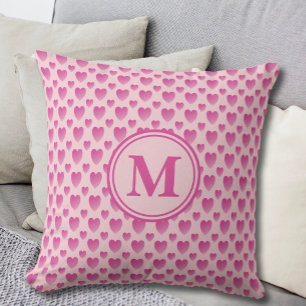 Pink Hearts Pattern Custom Monogram Cushion