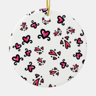 Pink Hearts Pattern – Cute Doodle Design Ceramic Tree Decoration