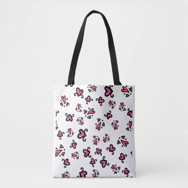 Pink Hearts Pattern – Cute Doodle Design Tote Bag (Front)