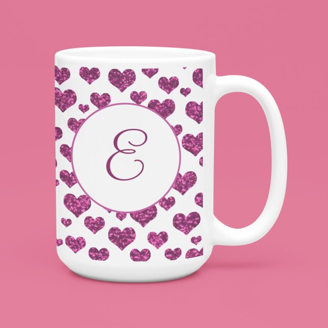 Pink Hearts Pattern Elegant Monogram Custom Coffee Mug (Creator Uploaded)