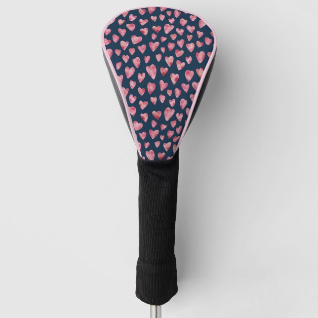 Pink Hearts Pattern Golf Head Cover (Front)