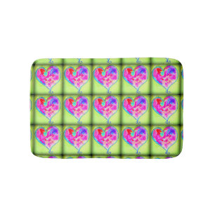 pink hearts pattern green bath mat