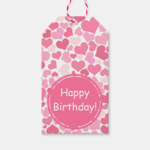 Pink Hearts Pattern   Happy Birthday Gift Tags
