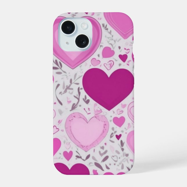 Pink hearts pattern  iPhone 15 case (Back)