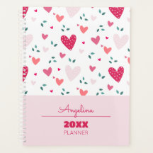Pink Hearts Pattern Kids Academic School Planner