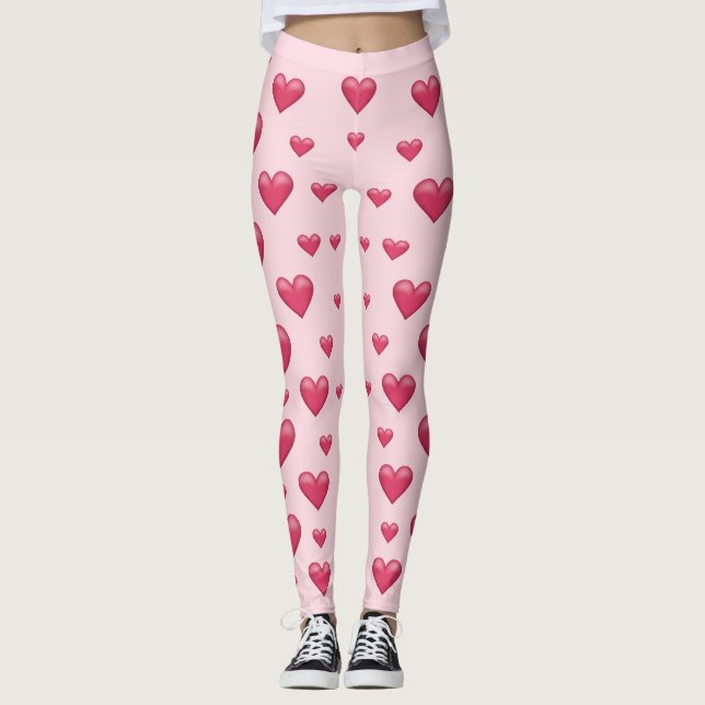 Pink Hearts Pattern Leggings (Front)