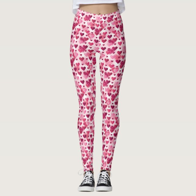 Pink Hearts Pattern Leggings (Front)