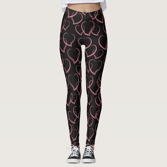  Pink Hearts Pattern Leggings (Front)