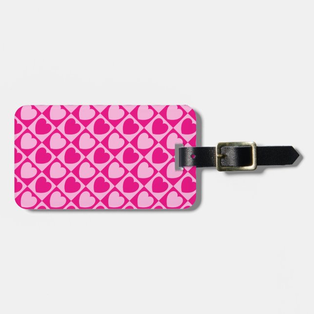 Pink hearts pattern luggage tag (Front Horizontal)