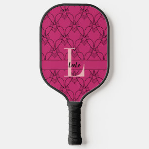 Pink Hearts Pattern Monogram and Name Custom Pickleball Paddle