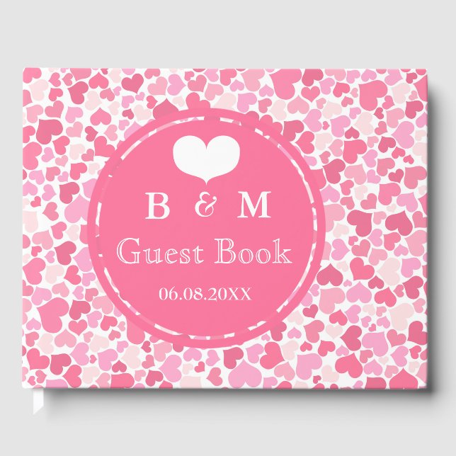 Pink Hearts Pattern Personalised Wedding Guestbook (Front)