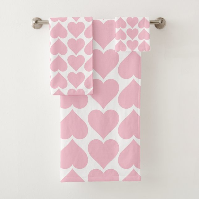 Pink Hearts Pattern, Romantic, Love Bath Towel Set (Insitu)