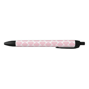 Pink Hearts Pattern, Romantic, Love Black Ink Pen