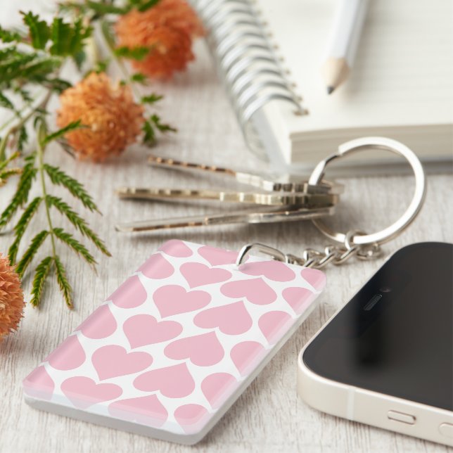 Pink Hearts Pattern, Romantic, Love Key Ring (Front Right)