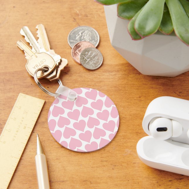 Pink Hearts Pattern, Romantic, Love Key Ring (Desk)