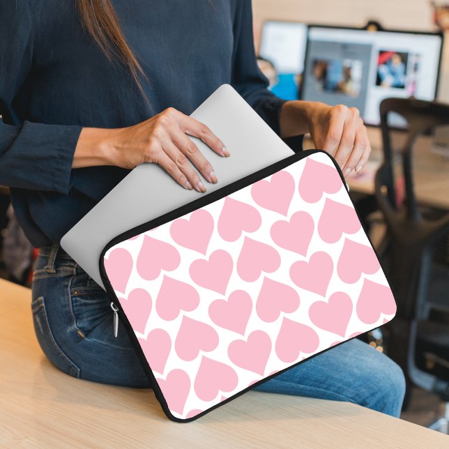 Pink Hearts Pattern, Romantic, Love Laptop Sleeve (Creator Uploaded)