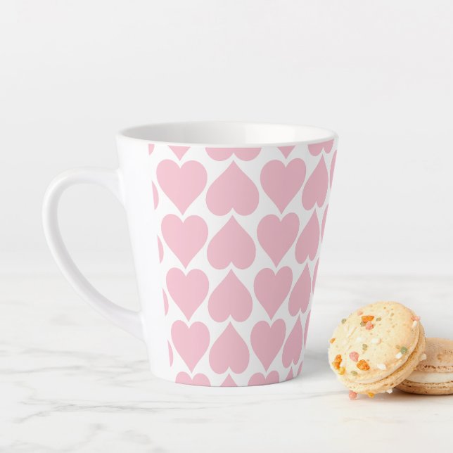 Pink Hearts Pattern, Romantic, Love Latte Mug (In Situ)