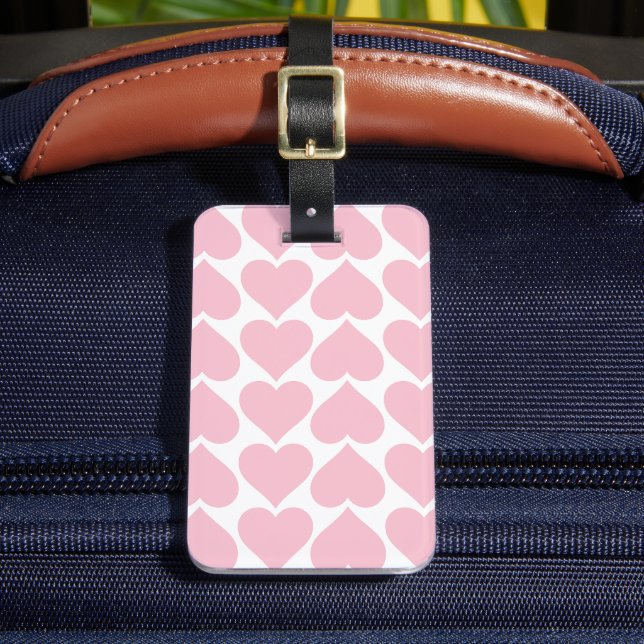 Pink Hearts Pattern, Romantic, Love Luggage Tag (Front Insitu 2)