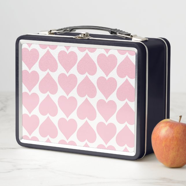 Pink Hearts Pattern, Romantic, Love Metal Lunch Box (In Situ)